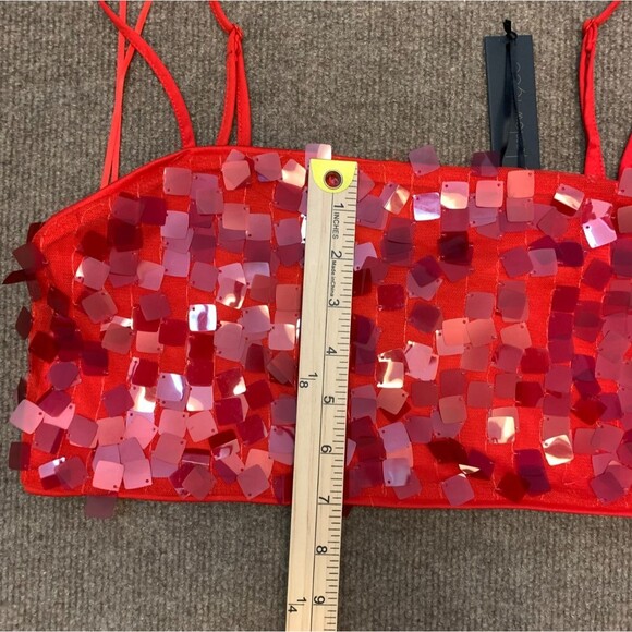 House Of Harlow Crop Top Womens S Sequinned Swiftie Red Spaghetti Straps - Picture 5 of 8